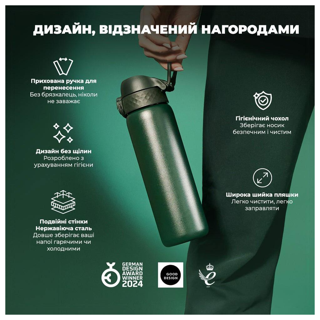 Пляшка для води ION8 OneTouch Vacuum Insulated 500 мл Dark Green (I8TS500DGRE) - зображення 3