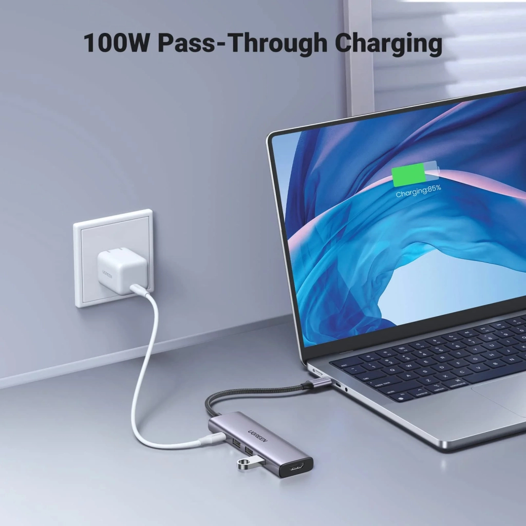 Концентратор Ugreen USB-C to HDMI + 3xUSB 3.0 + PD CM511 gray (15596) - зображення 7