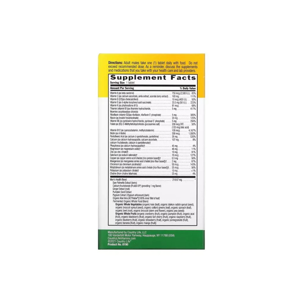 Мультивітамін Country Life Мультивітаміни для Чоловіків, Core Daily-1 for Men, 60 таблеток (CLF-08190) - зображення 3