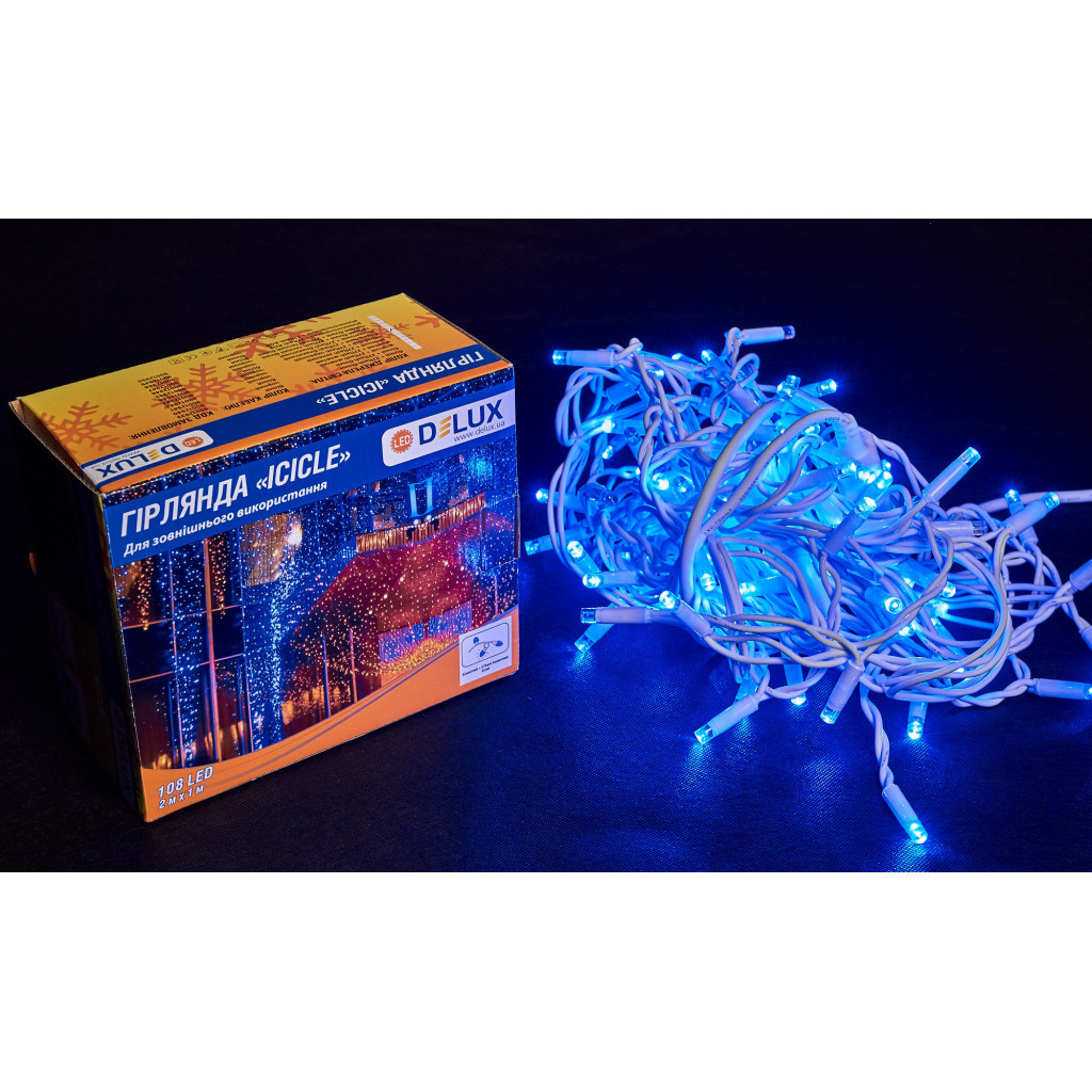 Гірлянда Delux ICICLE flash 108LED 2 х 1 м синій / білий IP44 EN (90012945) - зображення 2