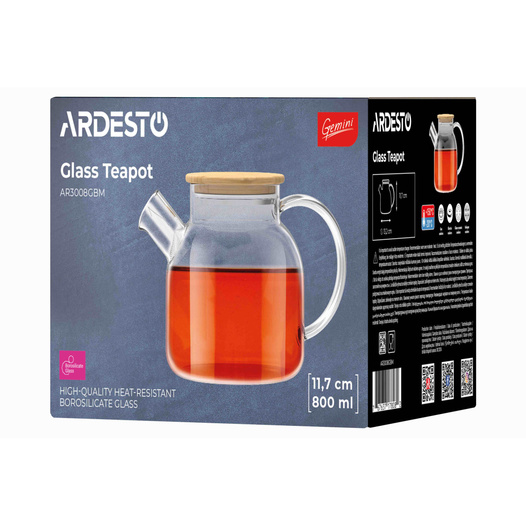 Заварник Ardesto Gemini боросилікатне скло бамбук прозорий 800мл (AR3008GBM) - зображення 3