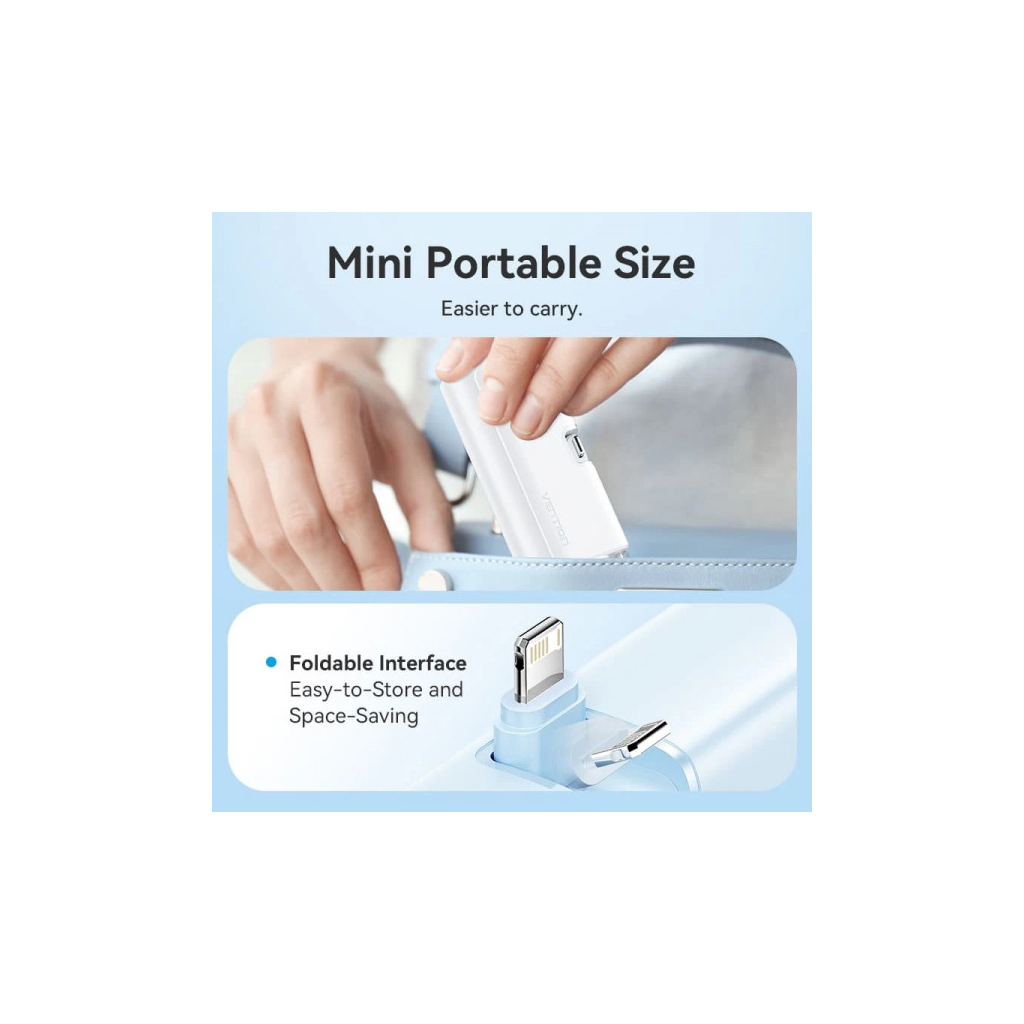 Батарея універсальна VENTION 4800mAh 22,5W PD, USB-C In/Out, LED display, with built-in Lightning cable Black (FHRB0) - picture 3