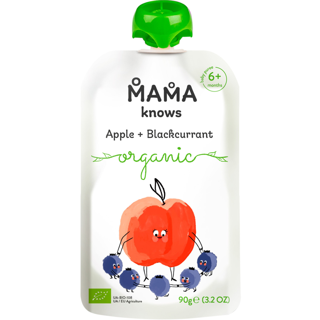 Дитяче пюре Mama knows Органічне Яблуко та Чорна смородина 90 г (4820016254572) - зображення 1