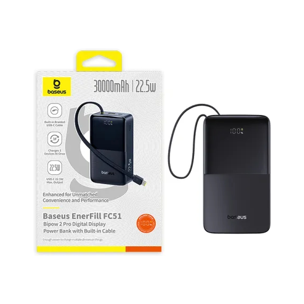 Батарея універсальна Baseus EnerFill FC51 Bipow2 Pro 30000mAh 22,5W build cab.USB-C black (E0028100) - изображение 5