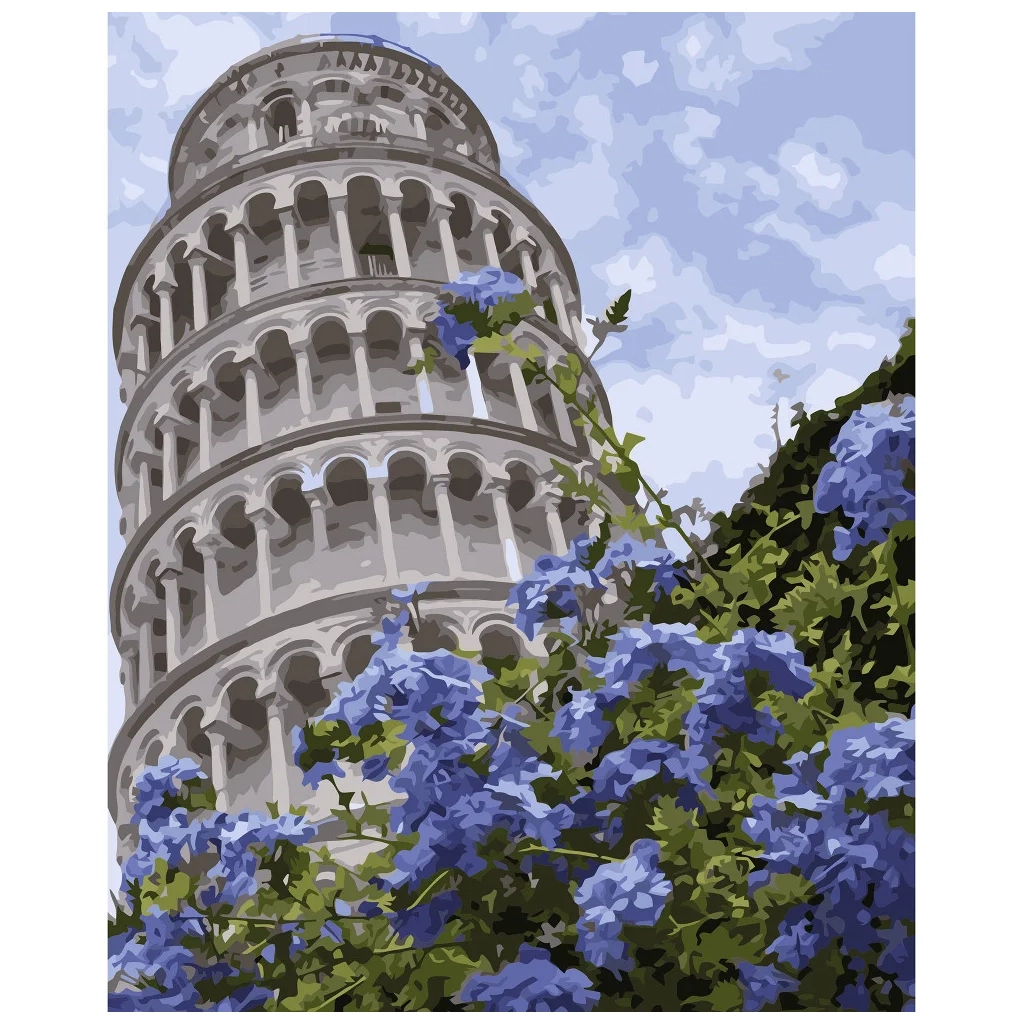 Картина по номерам Strateg Пізанська вежа з квітами 40х50 см (VA-3220) - зображення 1