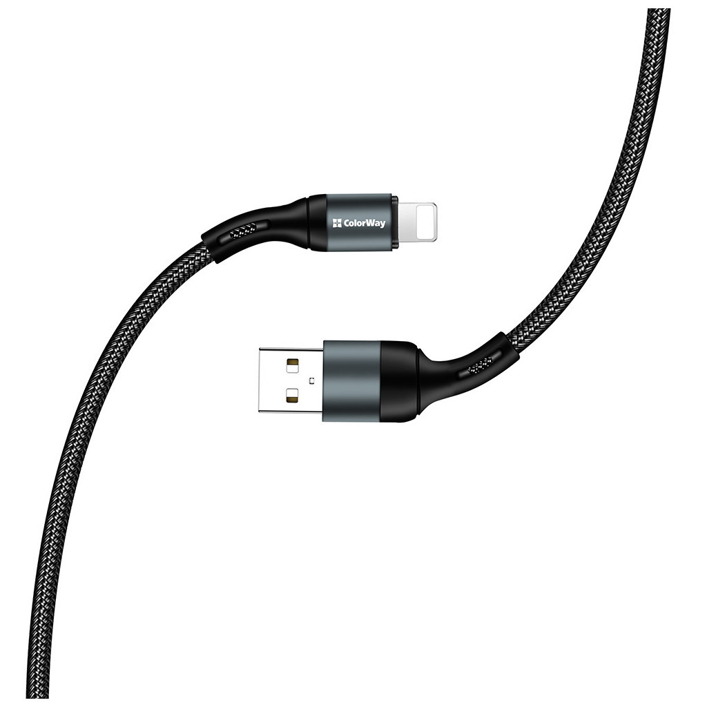 Дата кабель USB 2.0 AM to Lightning 1.0m nylon black ColorWay (CW-CBUL045-BK) - зображення 6