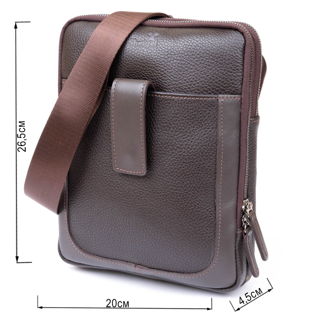 Сумка Shvigel На два відділення шкіряна Коричнева (11286) - зображення 3