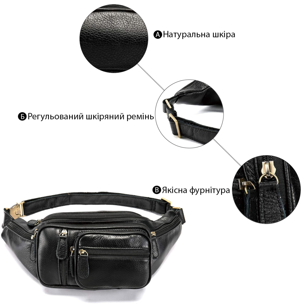 Сумка Vintage Поясна чоловіча Чорна (14817) - зображення 5