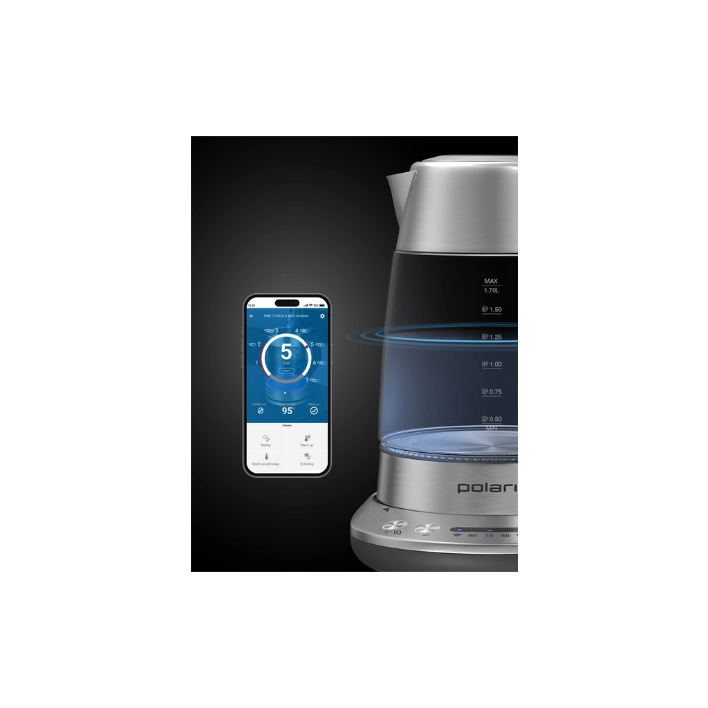 Електрочайник Polaris PWK 17115CGLD WIFI IQ Home Матовий - зображення 8