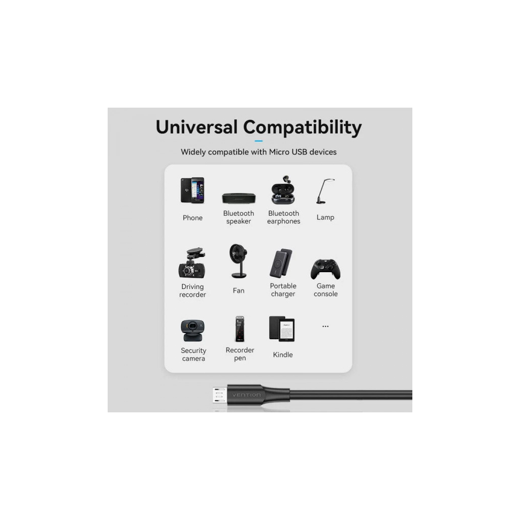 Дата кабель USB 2.0 AM to Micro 5P 2.0m black VENTION (CTIBH) - зображення 6