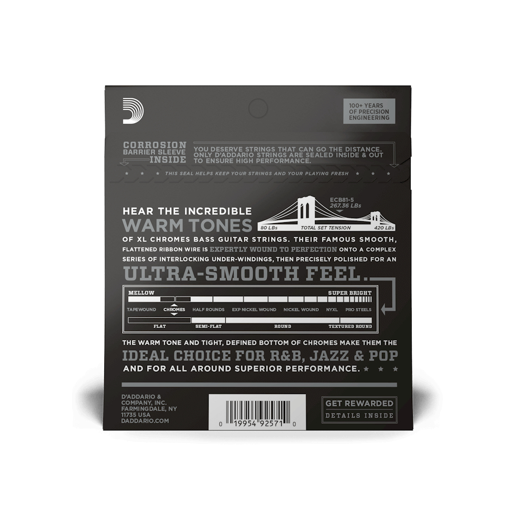Струни для гітари D'Addario XL Chromes Bass Regular Light 5-String (45-132) (ECB81-5) - зображення 3