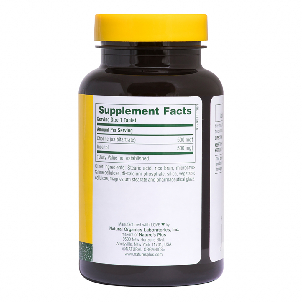 Вітамін Natures Plus Холін і Інозитол, 500/500 мг, 60 таблеток (NTP2134) - зображення 2