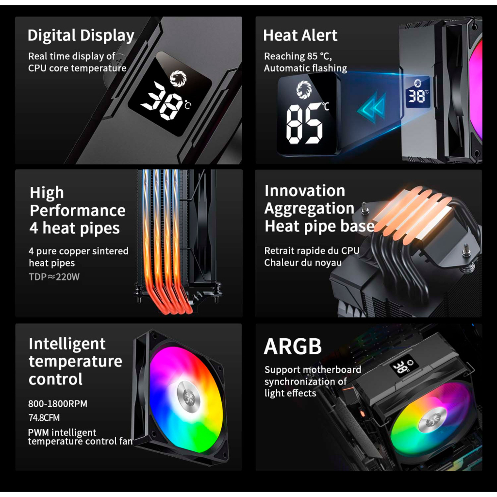 Кулер до процесора Gamemax Sigma 520 Digital BK - изображение 9