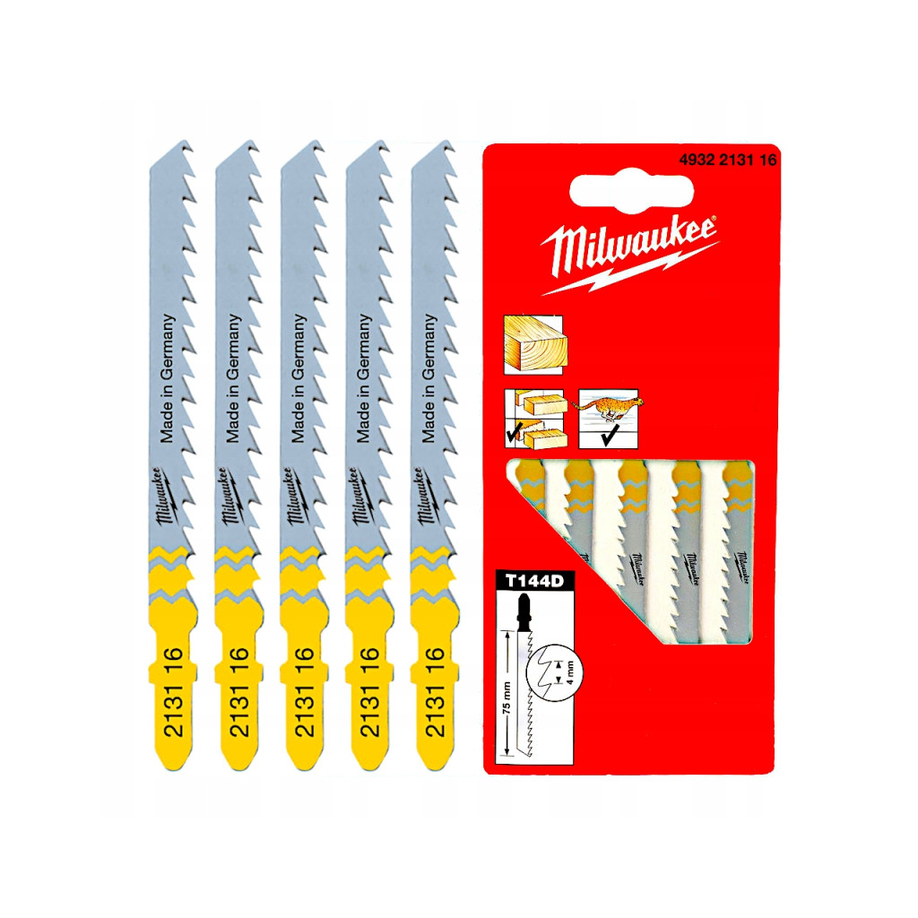 Полотно Milwaukee для лобзика T144D, 75мм/ крок зуба 4,0мм, 5шт, деревина, швидкий різ (4932213116) - зображення 2