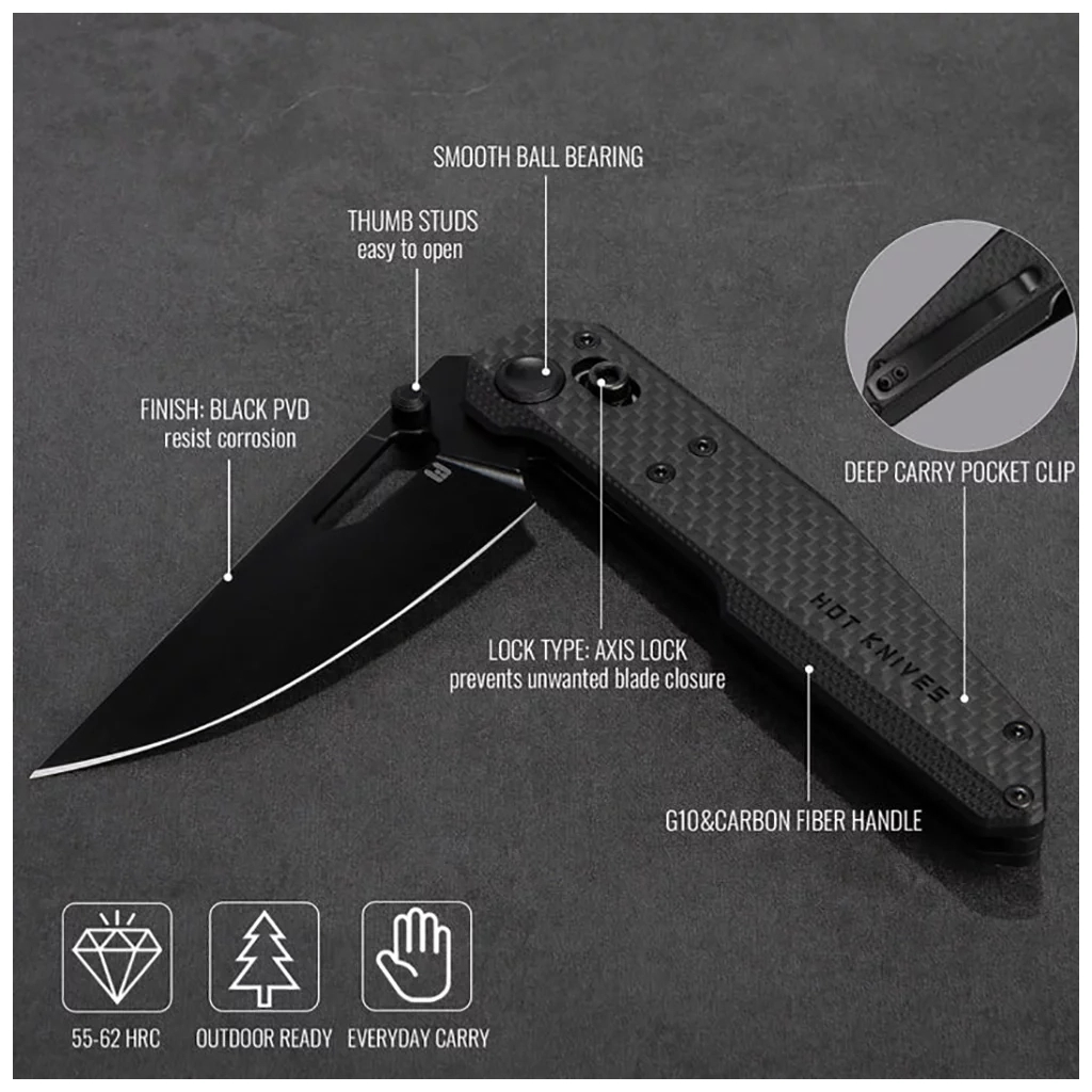 Ніж Hightron Sharplyn, 14C28N, G10 + CF, чорний, чорний клинок (HK01BLK) - зображення 11