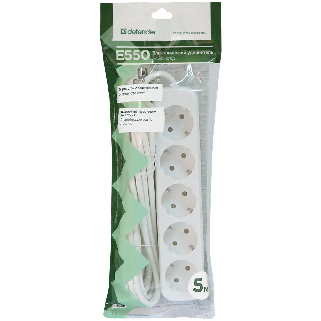 Мережевий подовжувач Defender E550 5.0 m 5 роз white (99231) - зображення 4