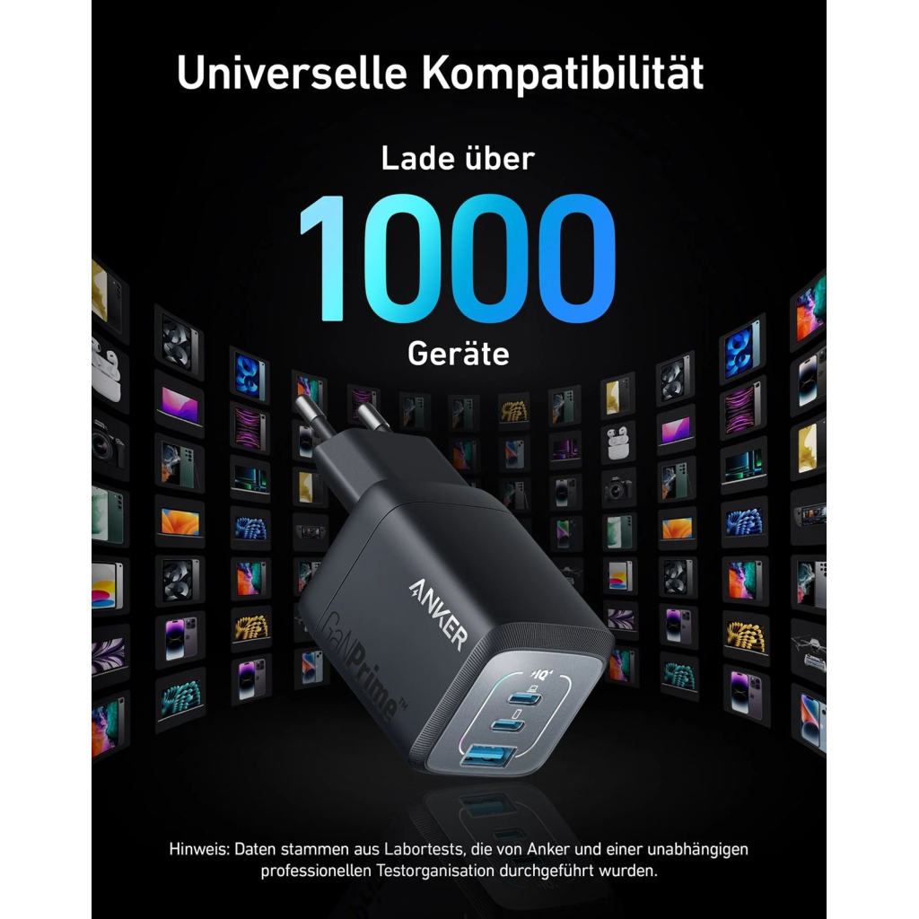 Зарядний пристрій Anker GaNPrime 67W 2xUSB-C PD + 1xUSB-A Black (A2669313) - зображення 4