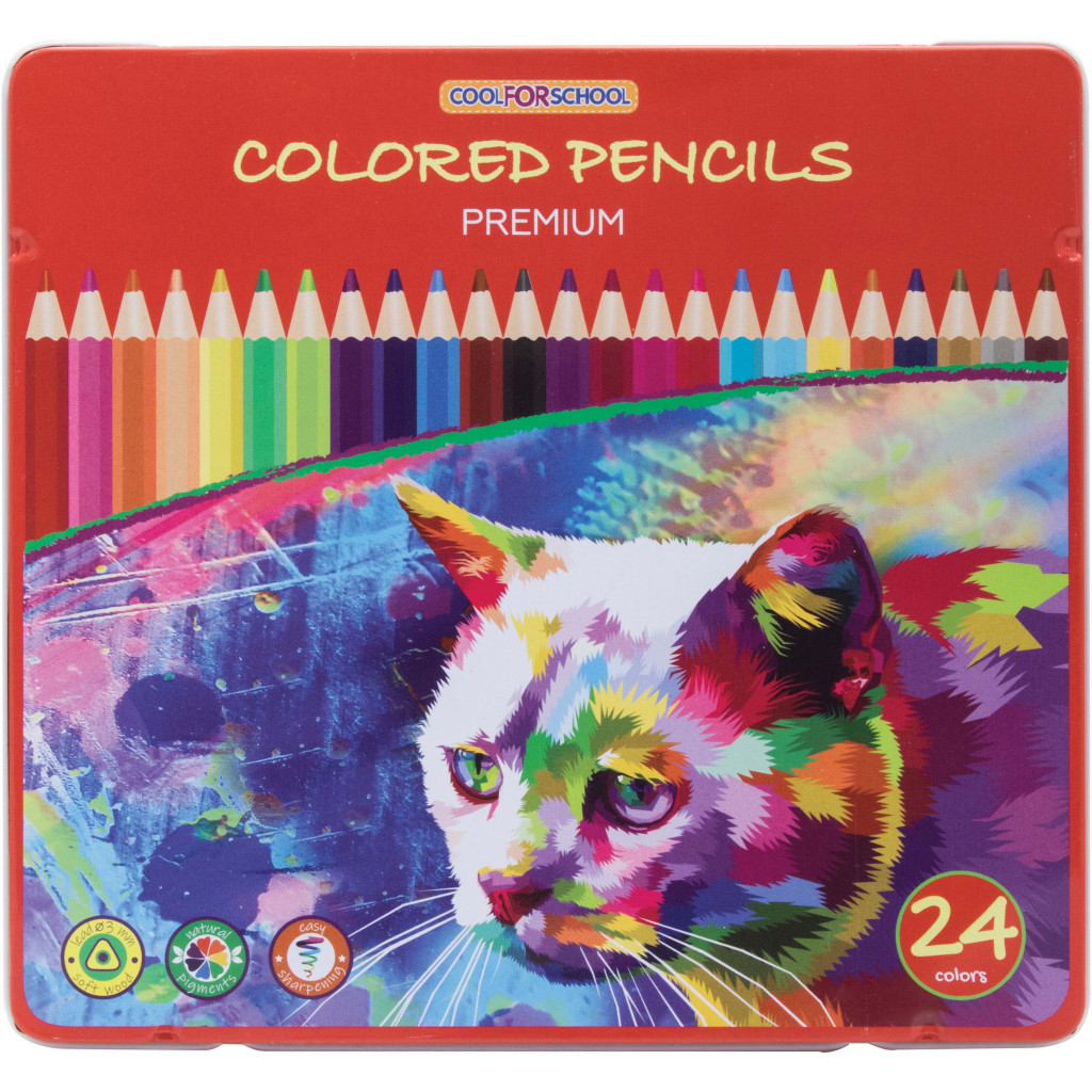 Олівці кольорові Cool For School Premium, тригранні, 24 кольори (CF15180) - зображення 1