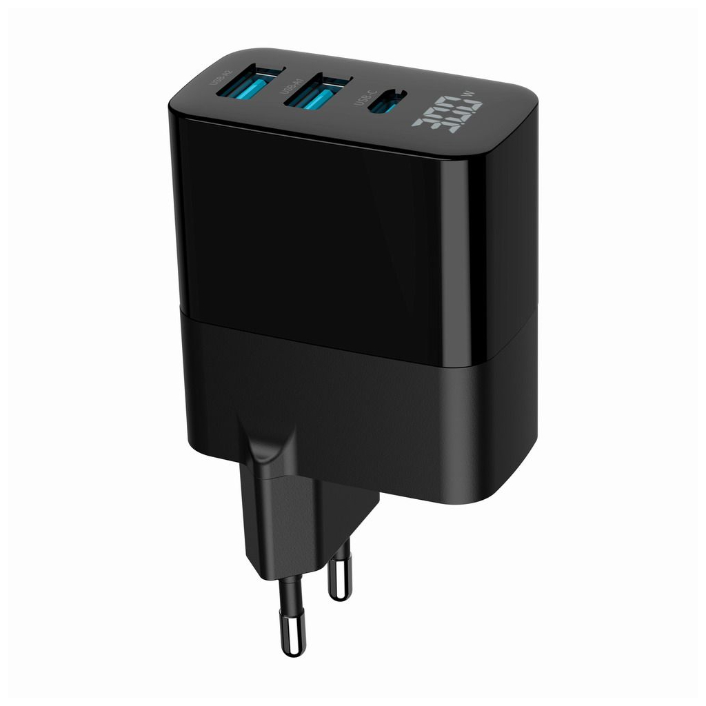 Зарядний пристрій Gembird 2хUSB-A (QC3.0 18W) + 1хType-C (PD20W) LCD black (TA-UC-PDQC30LCD-BK-02) - зображення 7