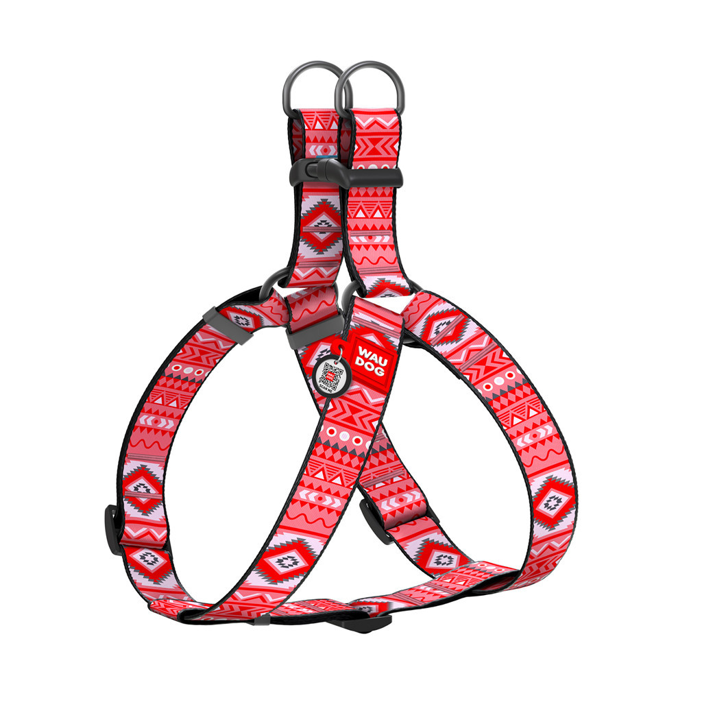 Шлея для собак WAUDOG Nylon з QR паспортом "Етно червоний" пластиковий фастекс XL (324-0133) - изображение 1