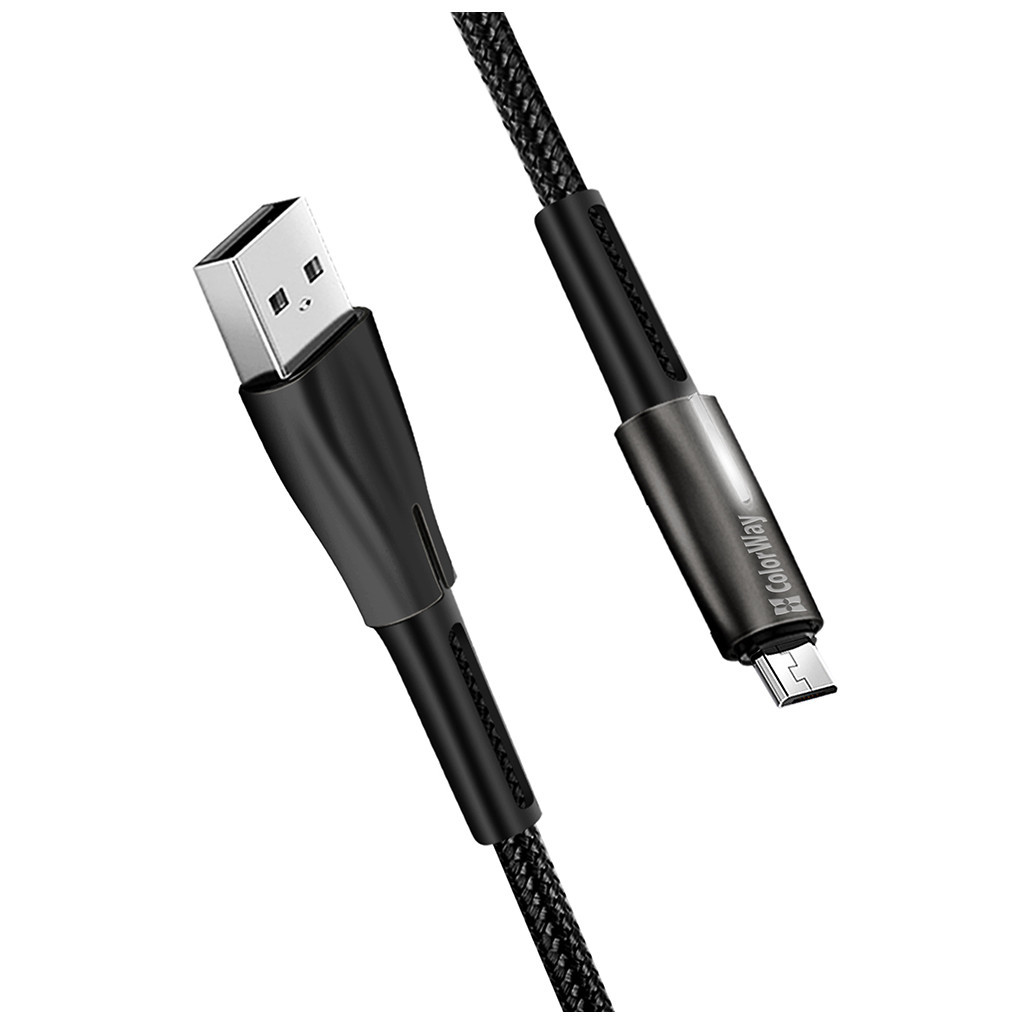 Дата кабель USB 2.0 AM to Micro 5P 1.0m zinc alloy + led black ColorWay (CW-CBUM035-BK) - зображення 5