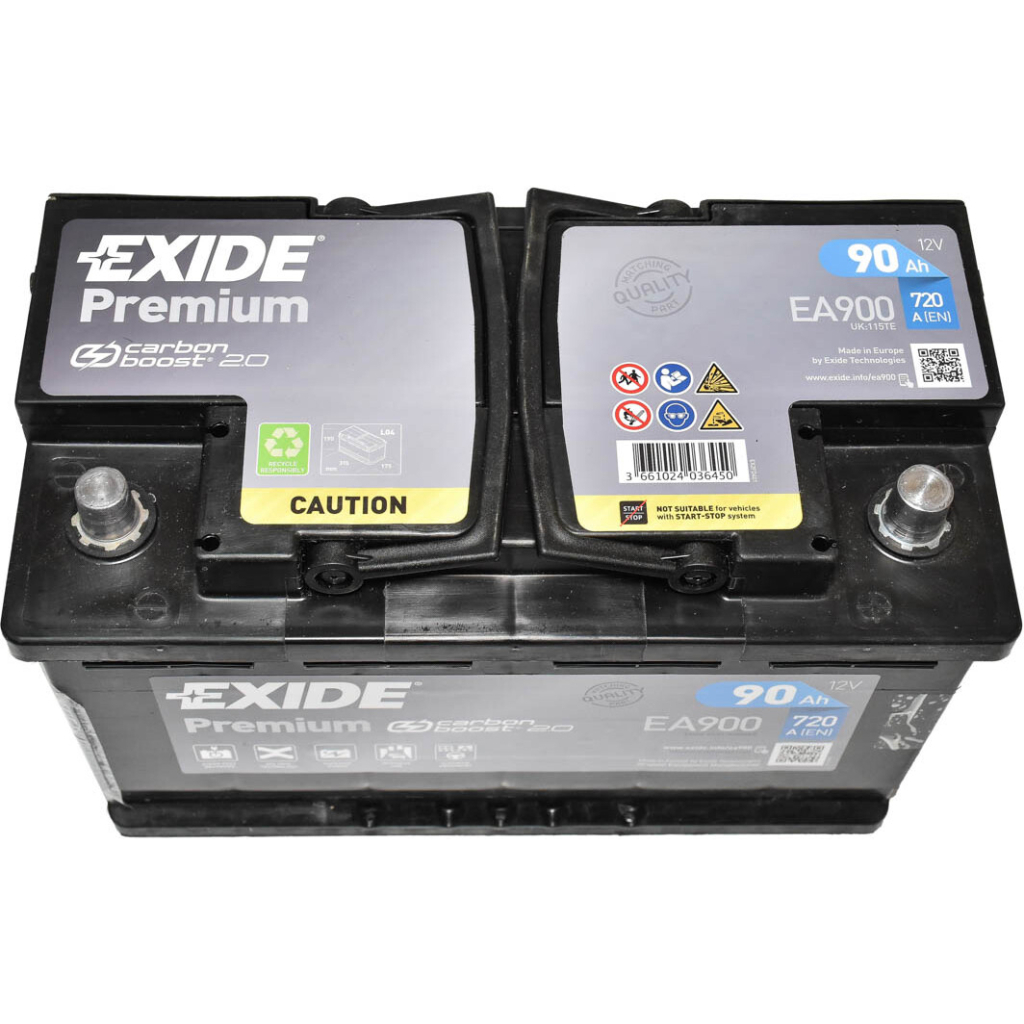 Акумулятор автомобільний EXIDE PREMIUM 90Ah Ев (-/+) 720EN (EA900) - зображення 2