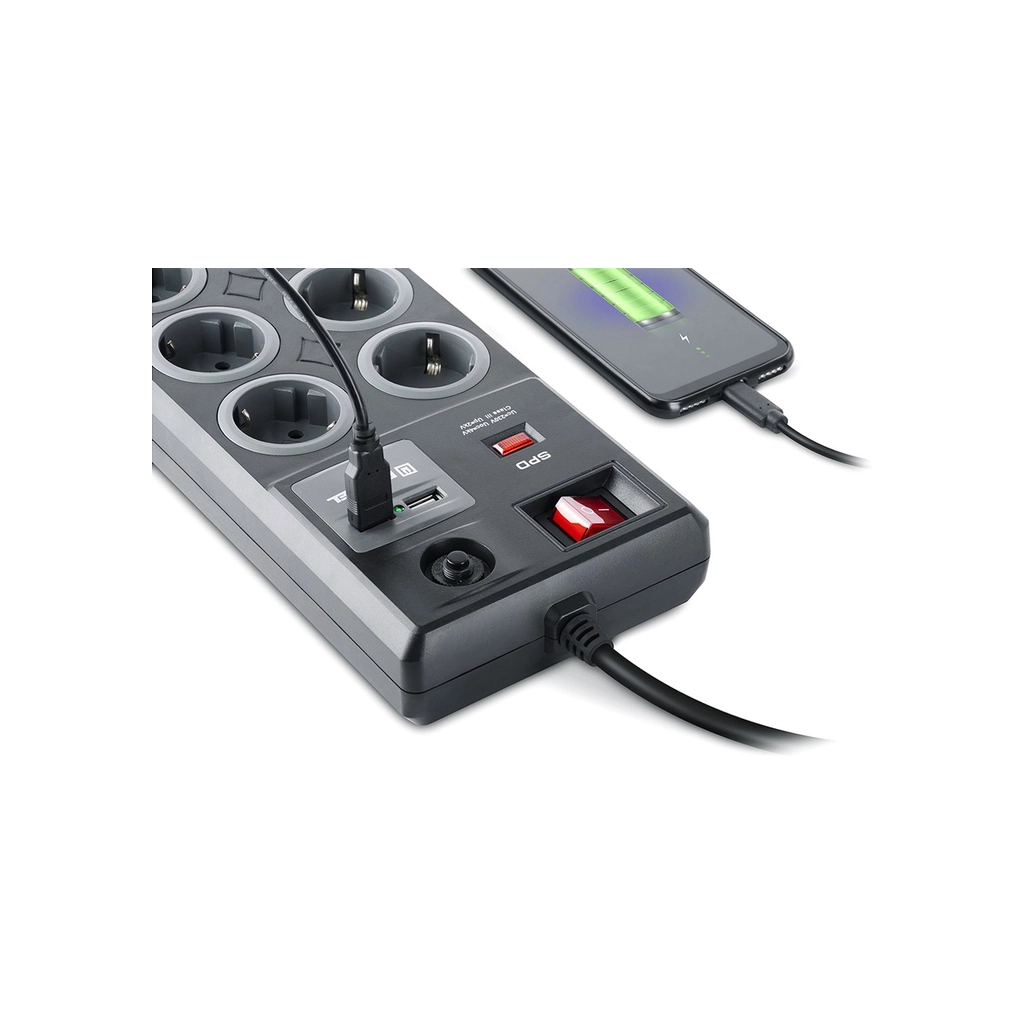 Мережевий фільтр живлення REAL-EL RS-8F USB CHARGE 3m, black (EL122300004) - зображення 5