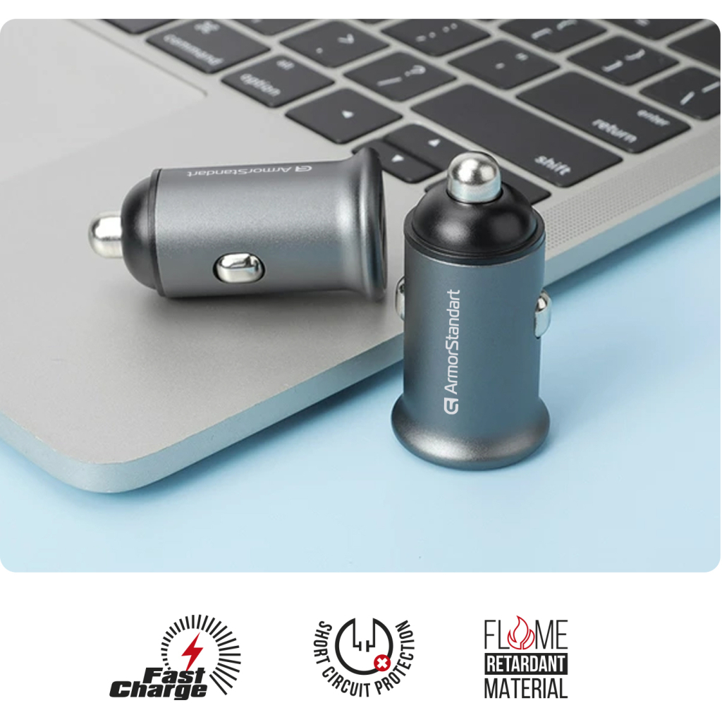 Зарядний пристрій Armorstandart Car USB Type-C PD20W + USB QC 3.0 Grey (ARM65439) - зображення 4