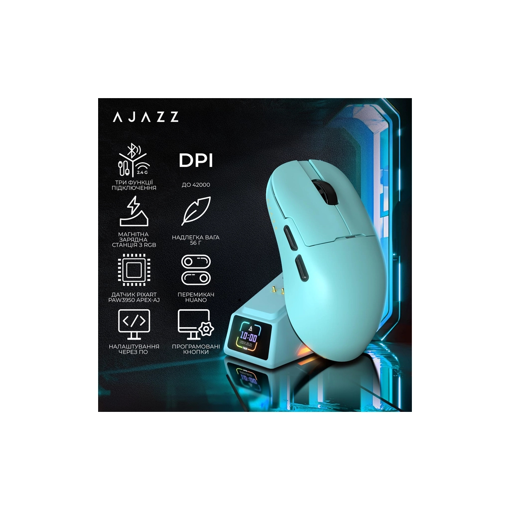Мишка Ajazz AJ159 APEX Wireless/Bluetooth/USB Blue (AJM159-A-BLUE) - зображення 10