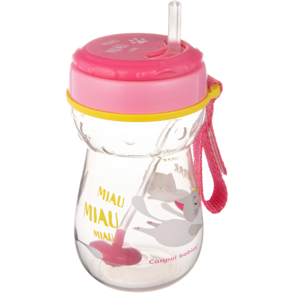 Поїльник-непроливайка Canpol babies зі складаною силікон. трубочкою 350 мл Котик Рожевий (56/521) - зображення 1
