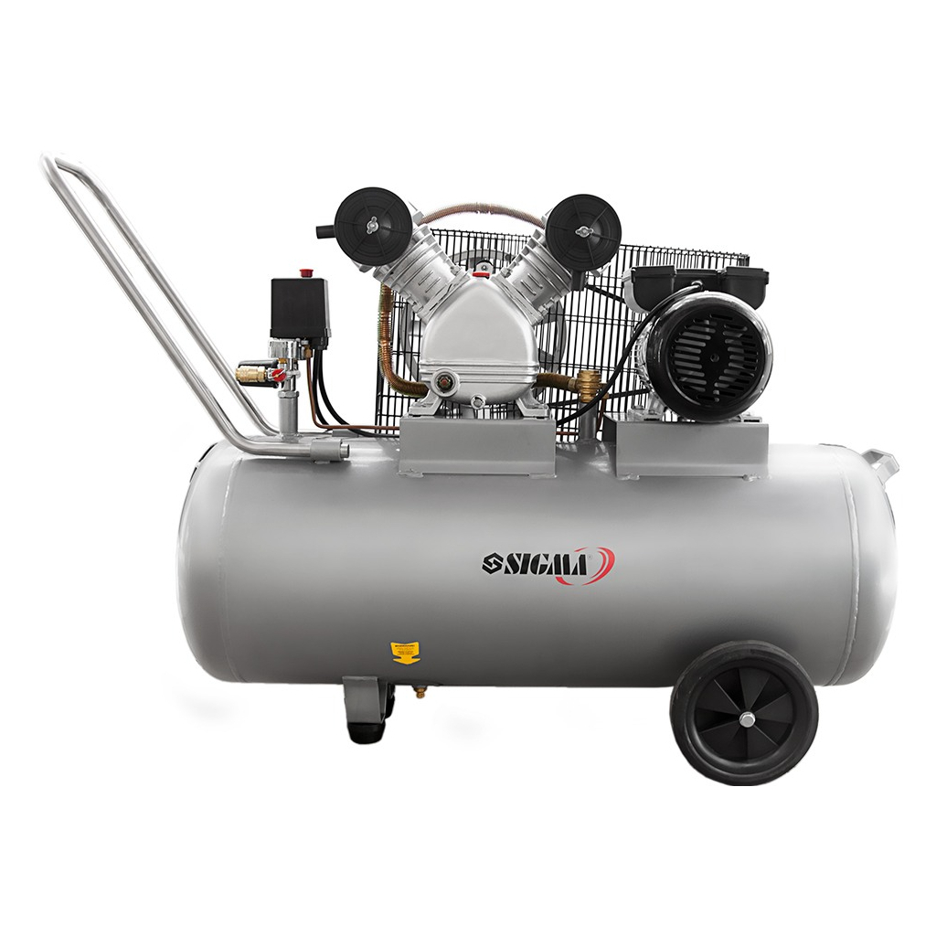 Компресор Sigma двоциліндровий ремінний 2.5кВт 396л/хв 10бар 100л (2 крана) (7044151) - зображення 2