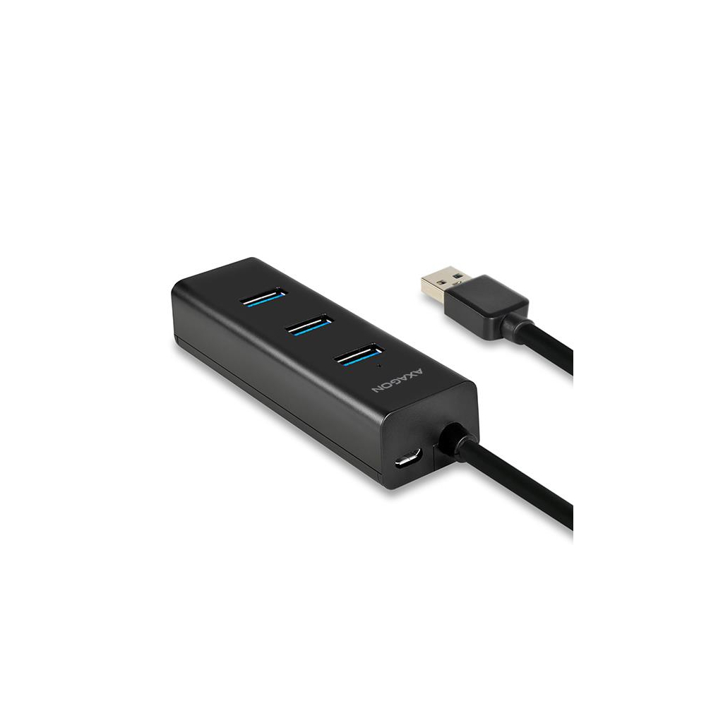 Концентратор AXAGON USB 3.1 to 4xUSB 3.0 1.2m + cable USB to Micro 5P black (HUE-S2BL) - зображення 3