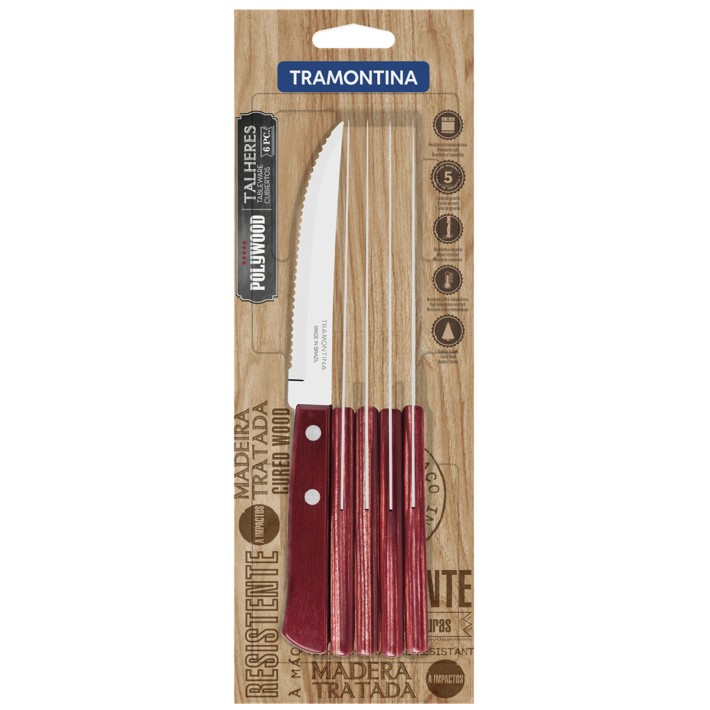 Столовий ніж Tramontina Polywood для стейка 127 мм 6 шт Червоне дерево (21100/675) - зображення 2