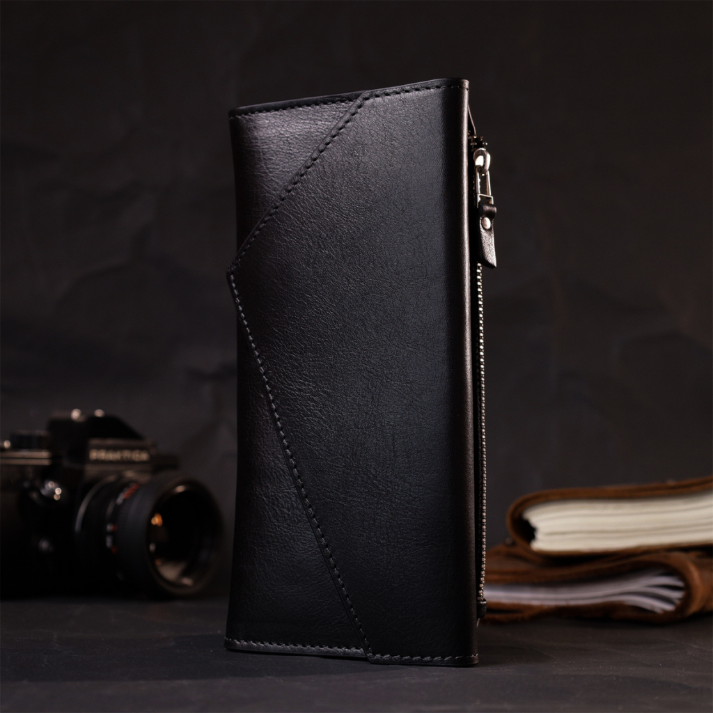 Гаманець Grande Pelle З монетницею зовні з натуральної шкіри Чорний (11646) - зображення 10