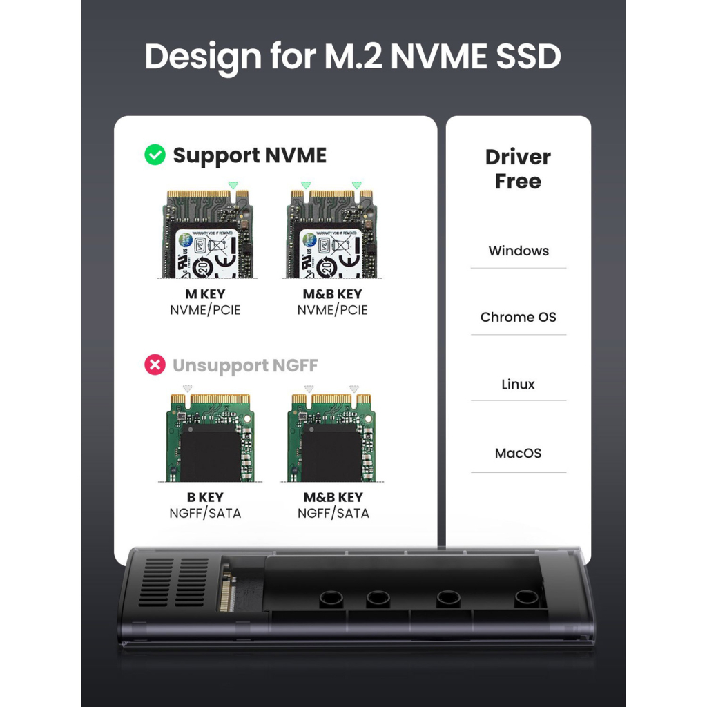 Кишеня зовнішня Ugreen SSD M.2 (NVME) M-KEY 3.1 GEN2 CM400 (10902) - зображення 2