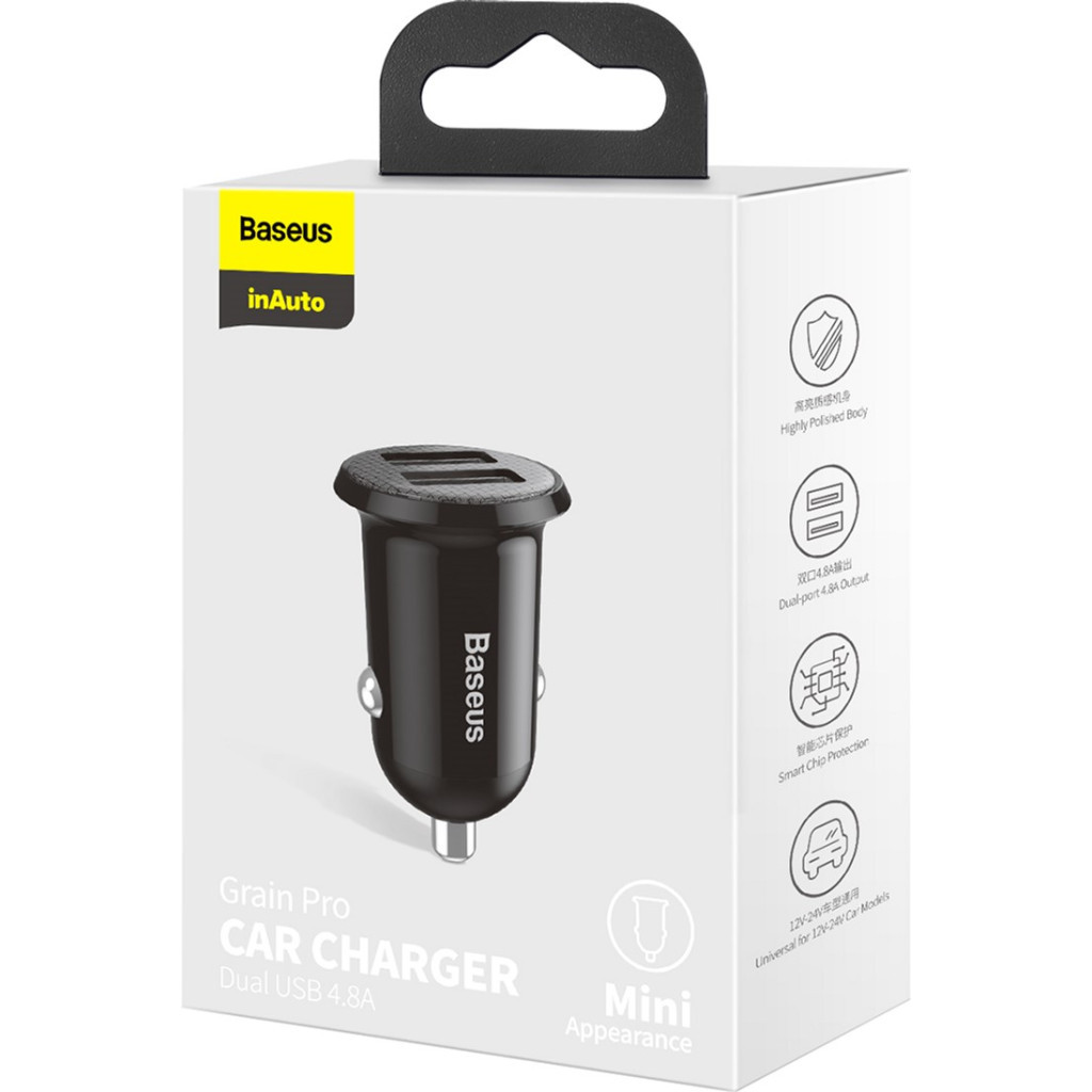 Зарядний пристрій Baseus Grain Pro Car Charger (Dual USB 4.8A ) USB Black (CCALLP-01) - зображення 10