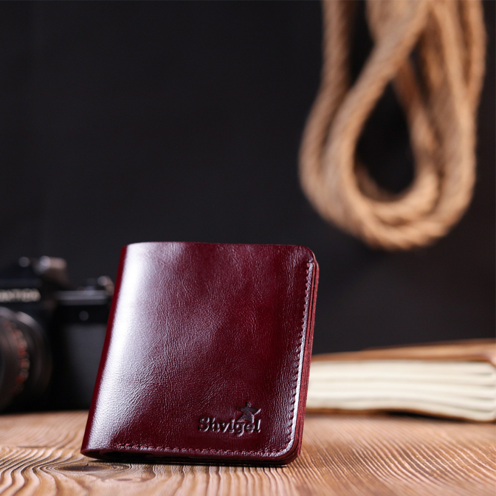 Портмоне Shvigel Шкіряне Вишневе (16609) - зображення 8