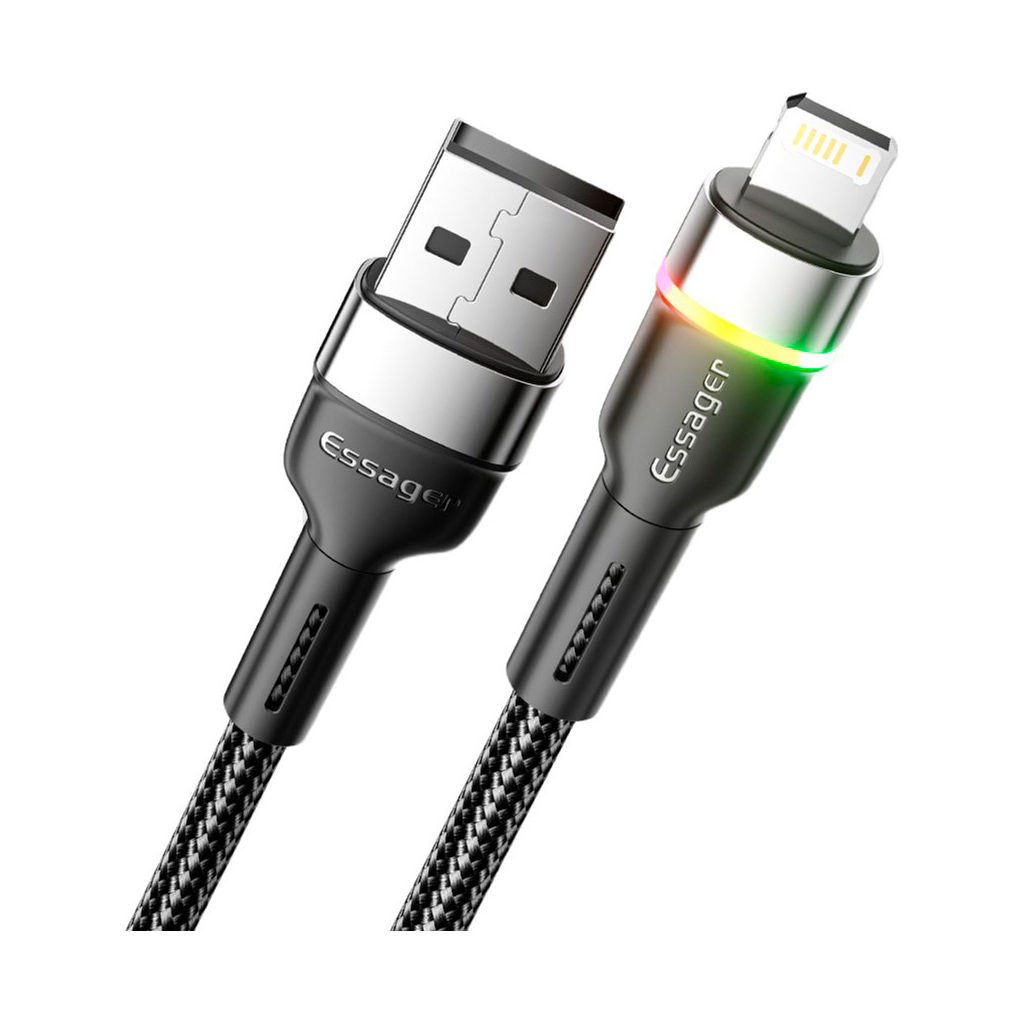 Дата кабель USB 2.0 AM to Lightning 2.0m 2.4A LED black Essager (EXCL-XCDA01) - зображення 2
