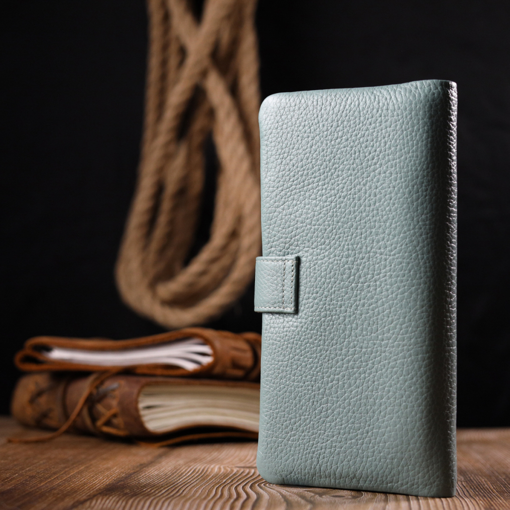 Портмоне Karya З натуральної шкіри Сіро-блакитне (21000) - зображення 10