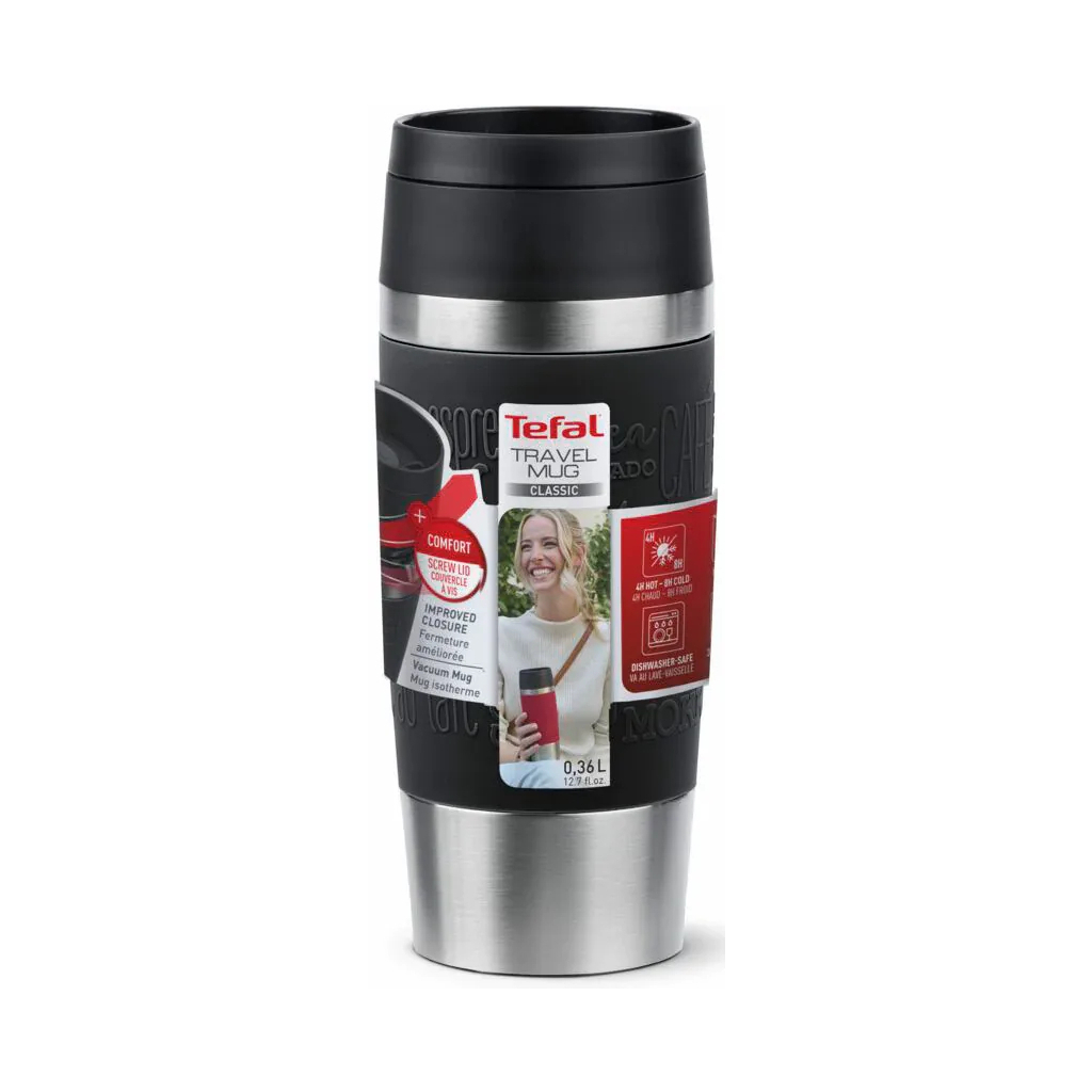 Термокружка Tefal Travel Mug Classic, 360мл, нержавіюча сталь, чорний (N2020210) - зображення 2