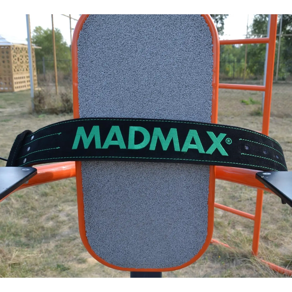 Атлетичний пояс MadMax MFB-301 Suede Single Prong шкіряний Black/Green L (MFB-301_L) - зображення 10