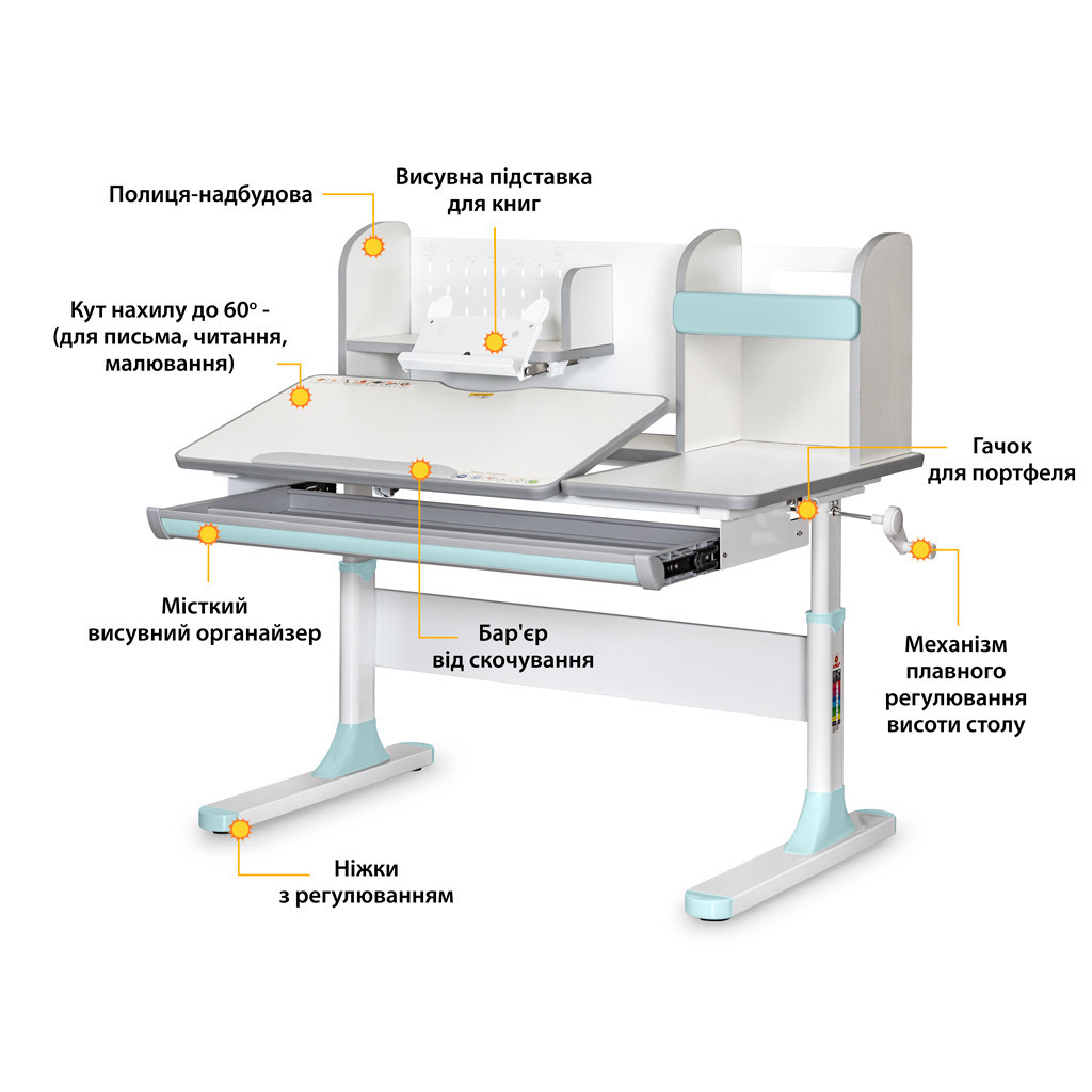 Парта Mealux Vancouver Multicolor Blue з полицею (BD-620 W/G MC+BL с полкой) - зображення 1