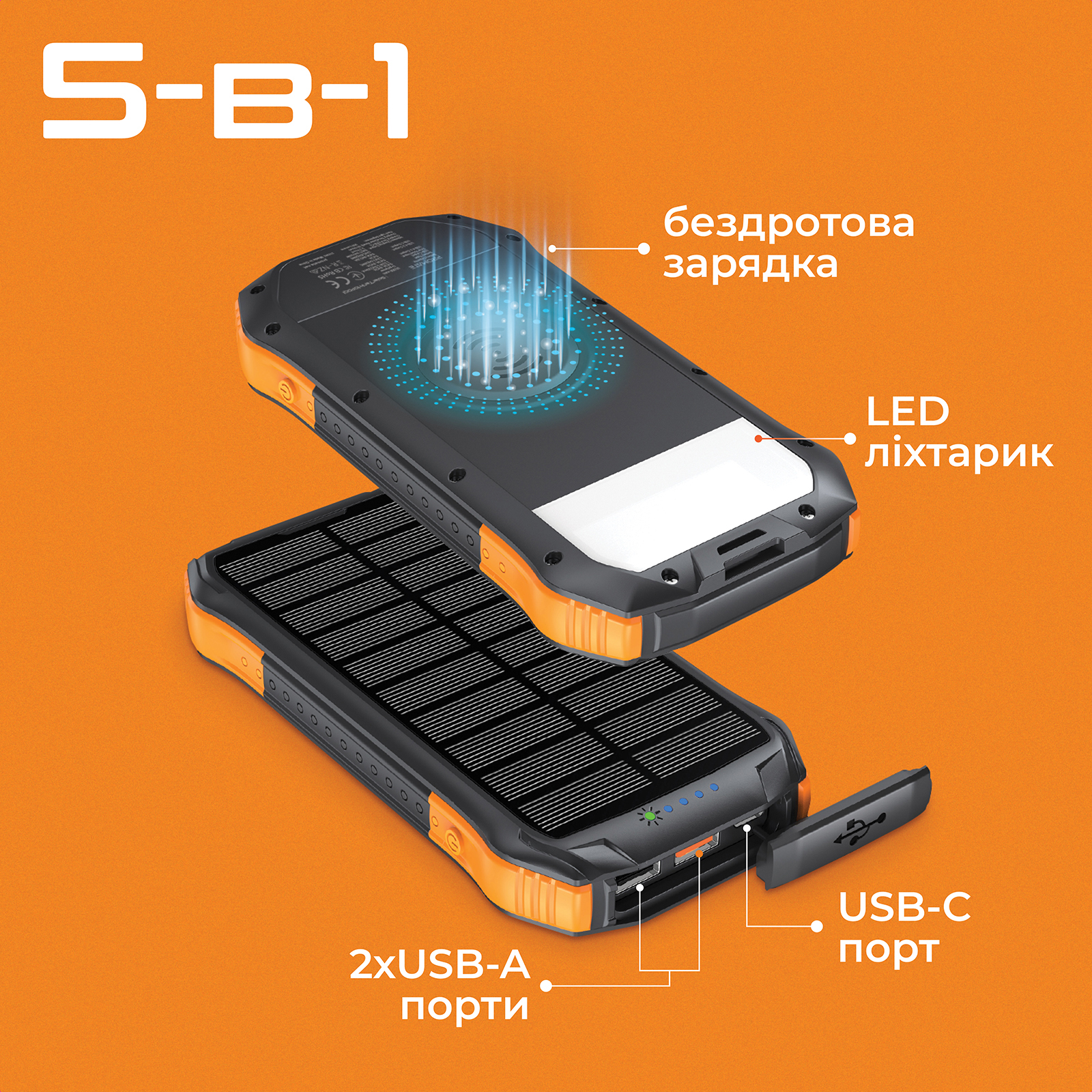 Універсальна мобільна батарея Promate SolarTank-10PDQi 10000mAh 20W Black - изображение 3