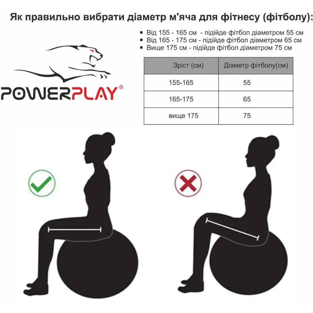 М'яч для фітнесу PowerPlay 4003 75см Блакитний + помпа (PP_4003_75_Sky_Blue) - зображення 6