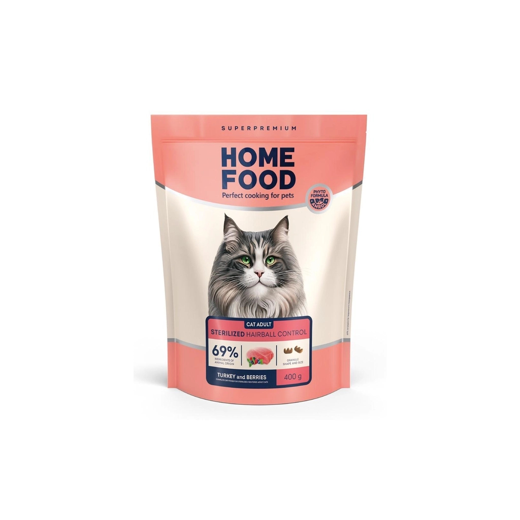 Сухий корм для кішок Home Food Hairball control For sterilised з індичкою та ягодами 400 г (4820290090026) - зображення 1