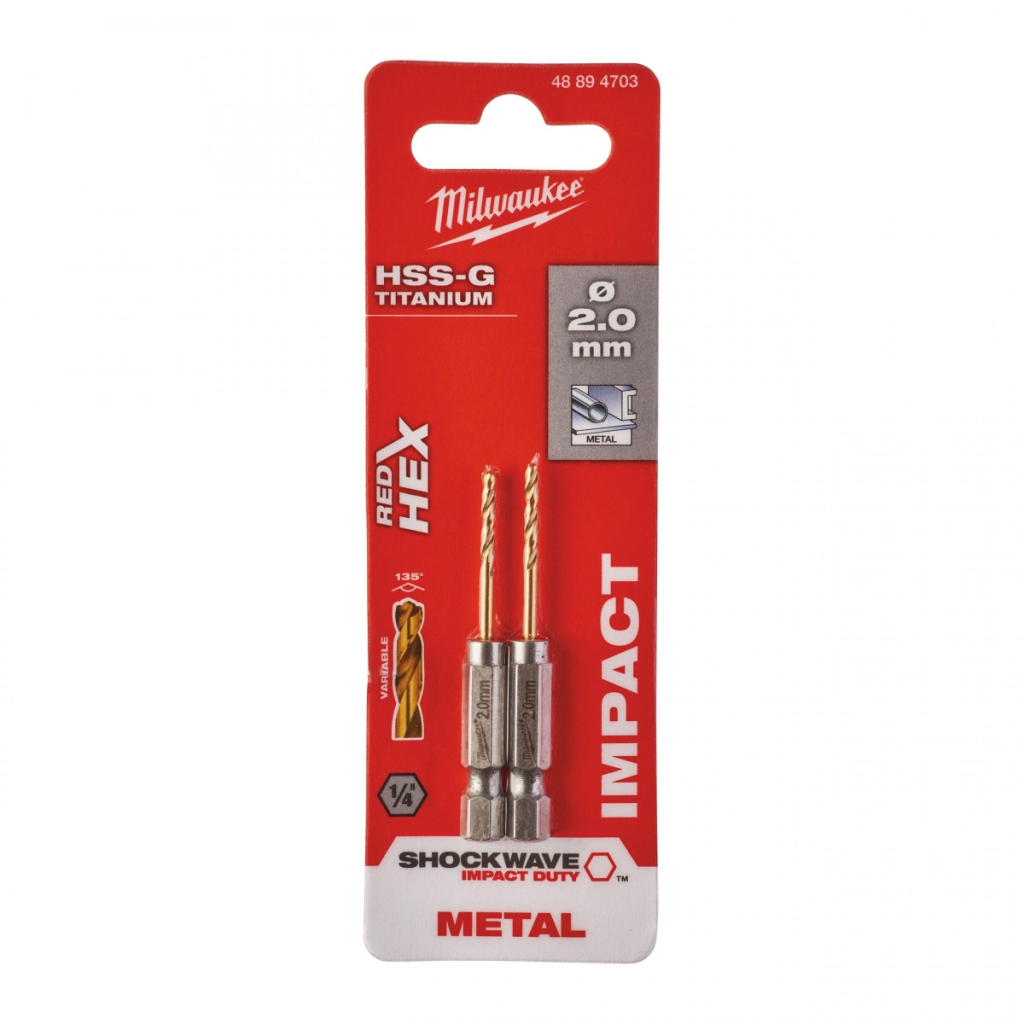 Свердло Milwaukee по металу RedHEX HSS-G TiN, 2,0 мм (2шт) (48894703) - изображение 3