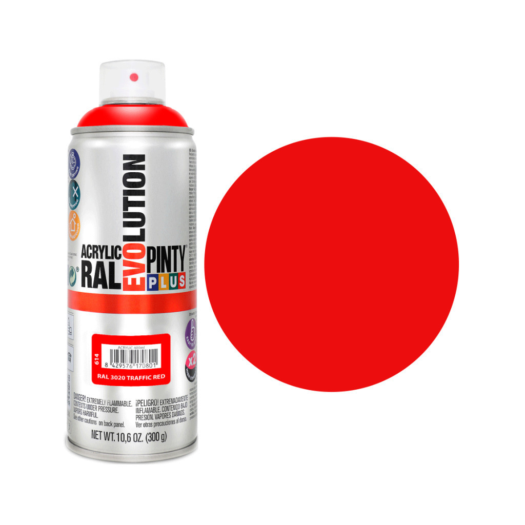 Фарба-аерозоль Pintyplus на водній основі Evolution Ral 3020 Червоний 400 мл (8429576170801) - зображення 2
