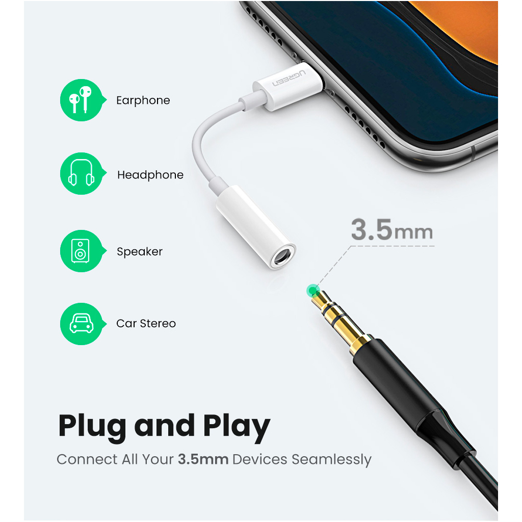 Перехідник Lightning to 3.5 mm 0.1m Headphone Jack Adapter Model US212 white Ugreen (30759) - зображення 8