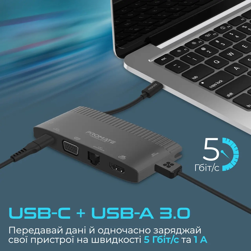 Концентратор Promate USB Hub 6 ports mediahub-c6.black (mediahub-c6.black) - зображення 6