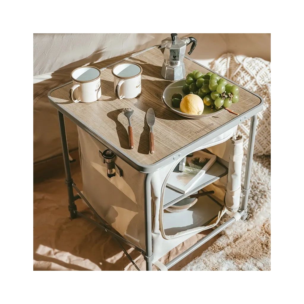 Туристичний стіл Naturehike CNH22JU031 із полицями бежевий (6975641888895) - зображення 5